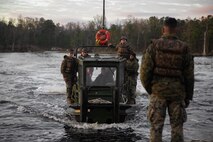 U.S. Marines with 8th Engineer Support Battalion, Bridge Company, participate in Type Commander’s Amphibious Training (TCAT) on Camp Lejeune, North Carolina, March 16, 2020. TCAT is a mobility exercise ashore that allows Marines to gain the requisite skills and experience to integrate with the U.S. Navy in follow on exercises and real-world operations. (U.S. Marine Corps photo by Lance Cpl. Zachary Zephir)