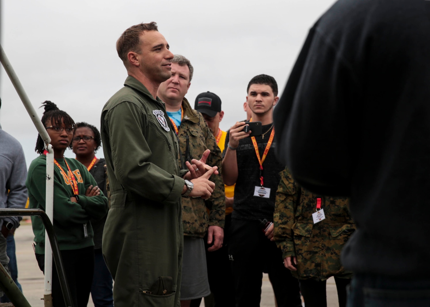 Maj. Joshua Rystrom, a naval aviator with Marine Fighter Attack Squadron 115, speaks to attendees of the Educators Workshop at Marine Corps Air Station Beaufort, South Carolina, Feb. 27, 2019. These educators traveled from Recruiting Station  Baton Rouge, Charlotte and Montgomery to experience the Educators Workshop. The workshop allows educators to have an inside look at educational benefits and career opportunities in the Marine Corps. (U.S. Marine Corps photo by Lance Cpl. Jack A. E. Rigsby)