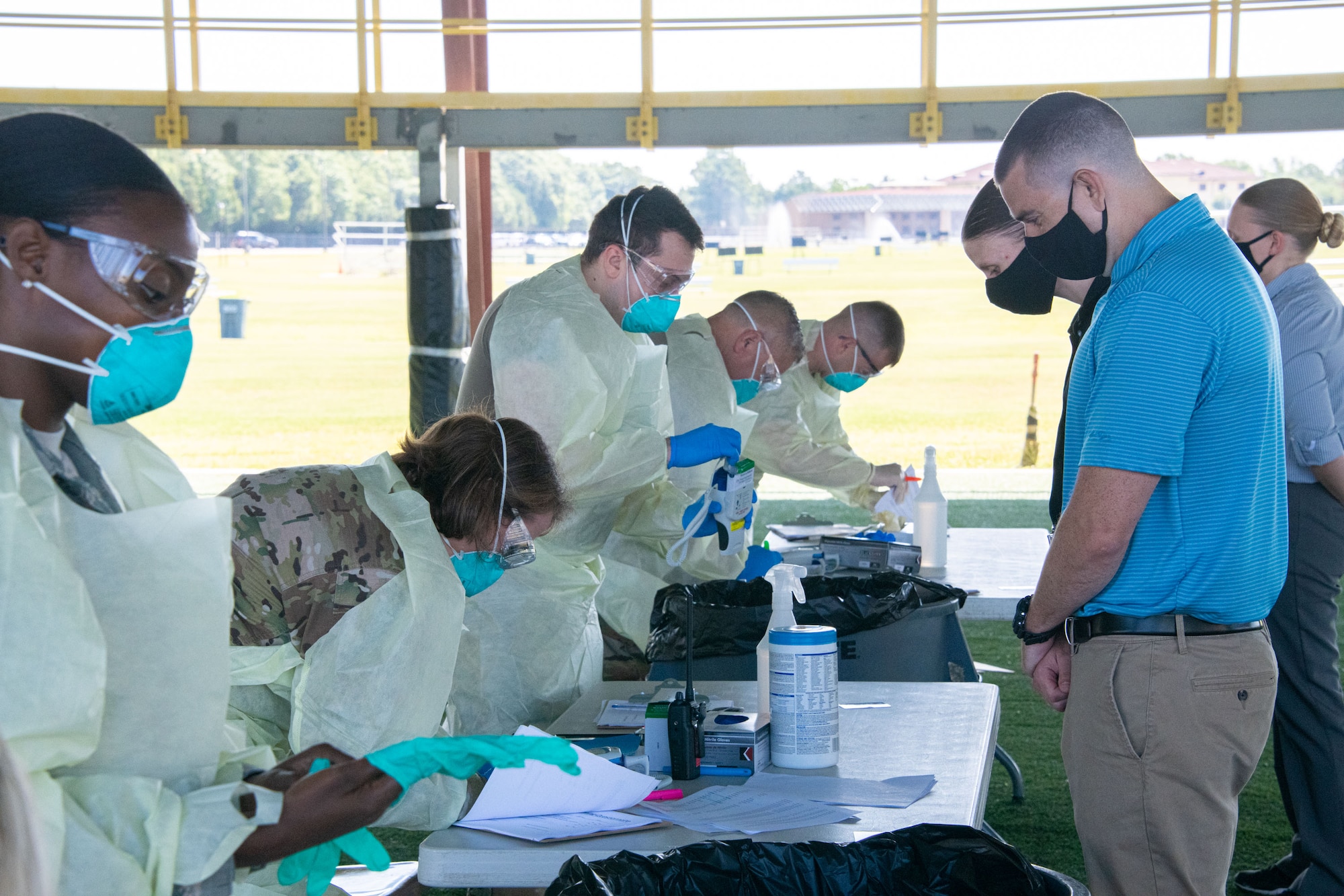 Officer Training School conducts COVID-19 testing May 19, 2020, during in-processing of class 20-06. (U.S. Air Force photo by Trey Ward)