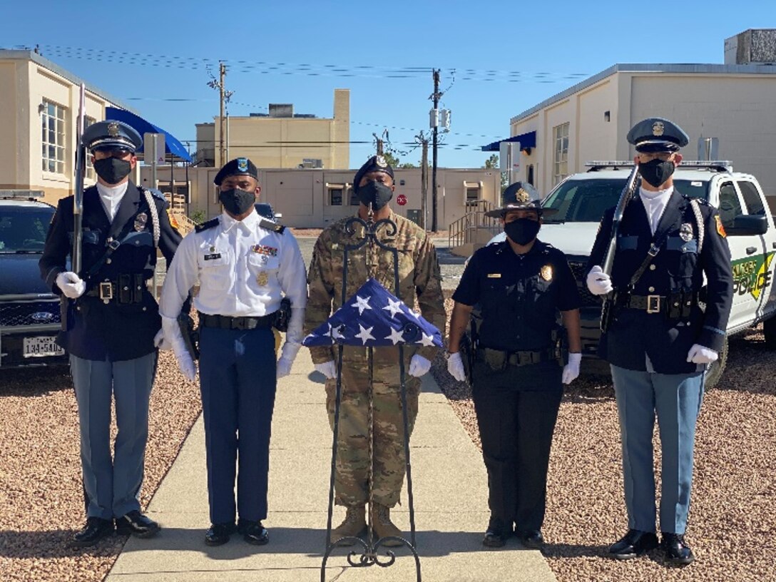A color guard formation made up of Fort Bliss military security forces members and El Paso area civilian police officers during the 2020 Peace Officers Memorial Day event. (Courtesy photo)
