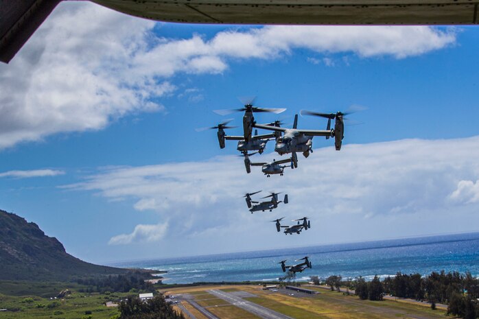 U.S. Marines with Marine Aircraft Group 24, conducted a mass air training mission along the shores of Oahu from Marine Corps Air Station Kaneohe Bay, Marine Corps Base Hawaii, May 19, 2020.