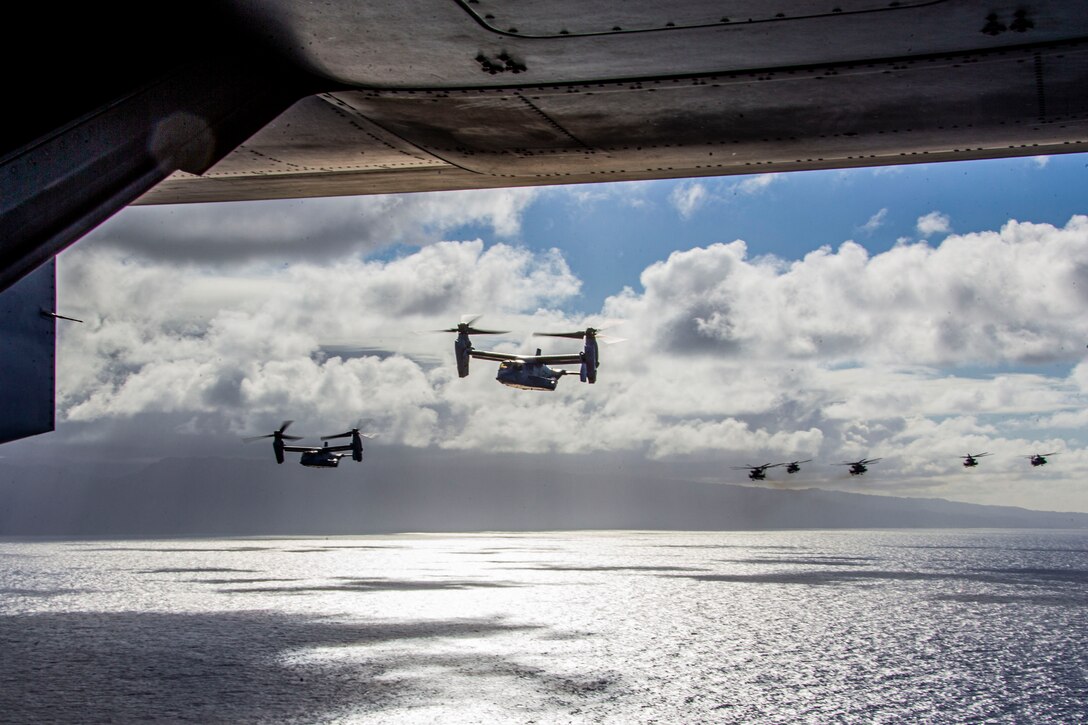 U.S. Marines with Marine Aircraft Group 24, conducted a mass air training mission along the shores of Oahu from Marine Corps Air Station Kaneohe Bay, Marine Corps Base Hawaii, May 19, 2020.