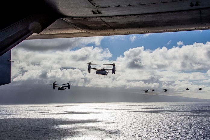 U.S. Marines with Marine Aircraft Group 24, conducted a mass air training mission along the shores of Oahu from Marine Corps Air Station Kaneohe Bay, Marine Corps Base Hawaii, May 19, 2020.