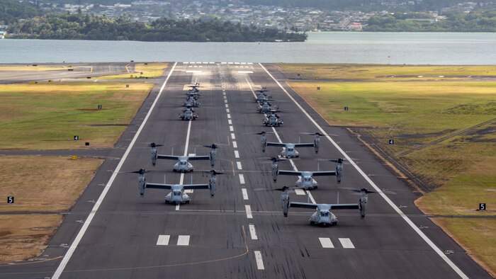 U.S. Marines with Marine Aircraft Group 24, conducted a mass air training mission along the shores of Oahu from Marine Corps Air Station Kaneohe Bay, Marine Corps Base Hawaii, May 19, 2020.