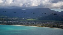 U.S. Marines with Marine Aircraft Group 24, conducted a mass air training mission along the shores of Oahu from Marine Corps Air Station Kaneohe Bay, Marine Corps Base Hawaii, May 19, 2020.