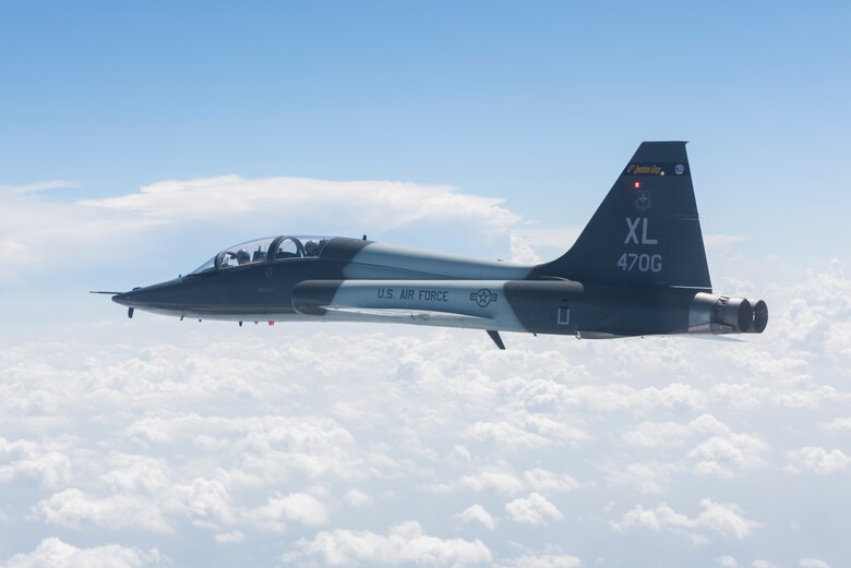 A T-6 Texan II, T-1A Jayhawk and a T-38C Talon, assigned to Laughlin Air Force Base, Texas, perform a flyover in San Angelo, Texas, May 21, 2020. Laughlin performed flyovers in three Texas cities as a part of the America Strong America Salutes Campaign, to show its gratitude for all front-line responders, economy sustainers and community members in the COVID-19 pandemic. (U.S. Air Force photo by Staff Sgt. Benjamin N. Valmoja)