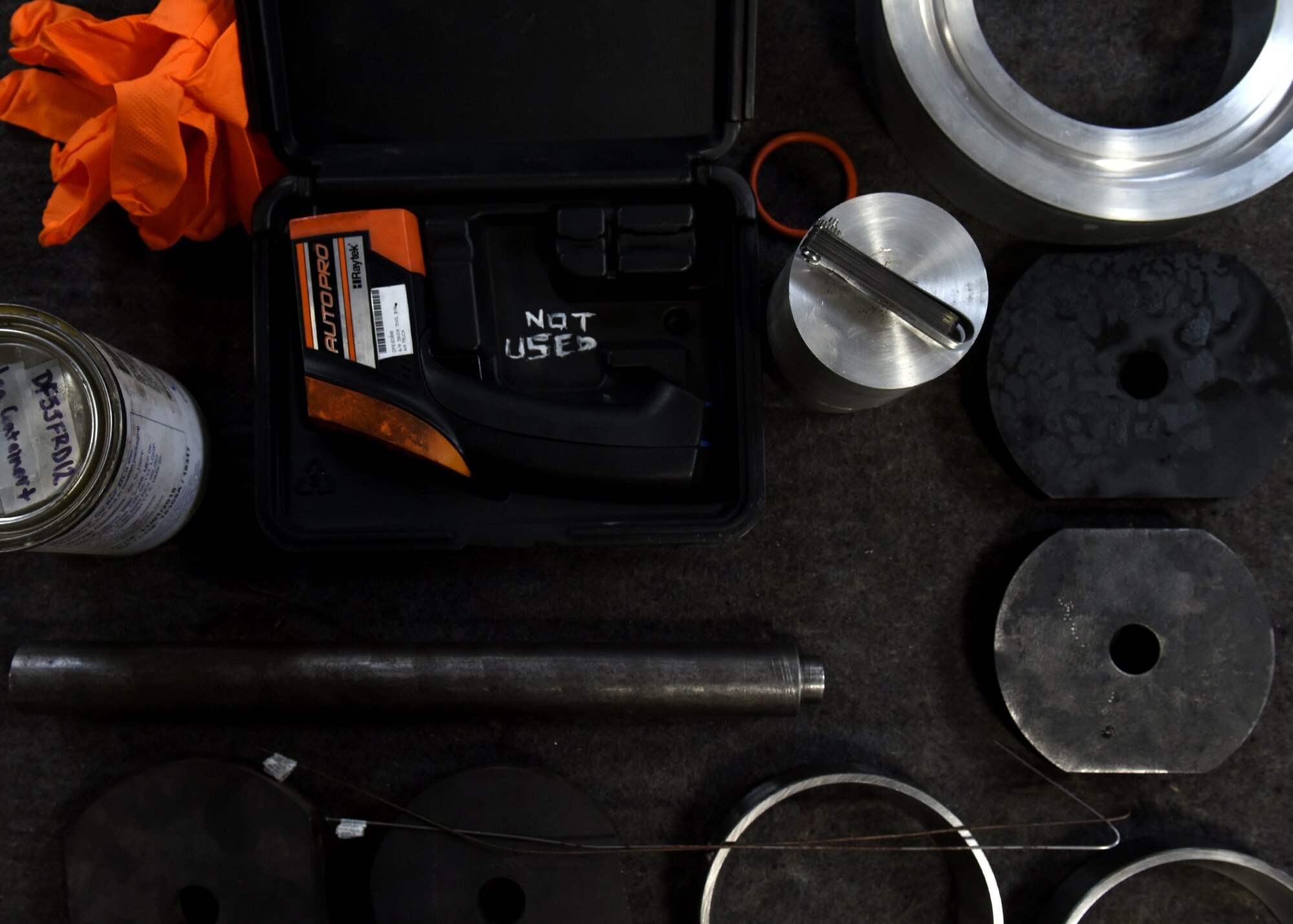 A photo of tools in a wheel and tire shop.