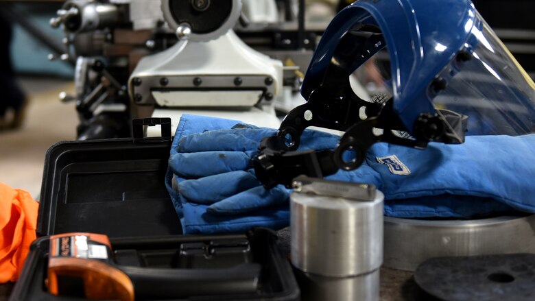 A photo of tools at a wheel and tire shop.