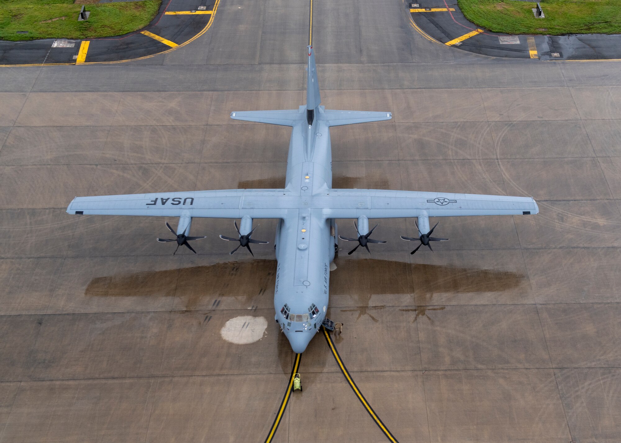 A C-130J Super Hercules, assigned to the 36th Airlift Squadron, is prepared to participate in a Samurai Surge, May 21, 2020, at Yokota Air Base, Japan.