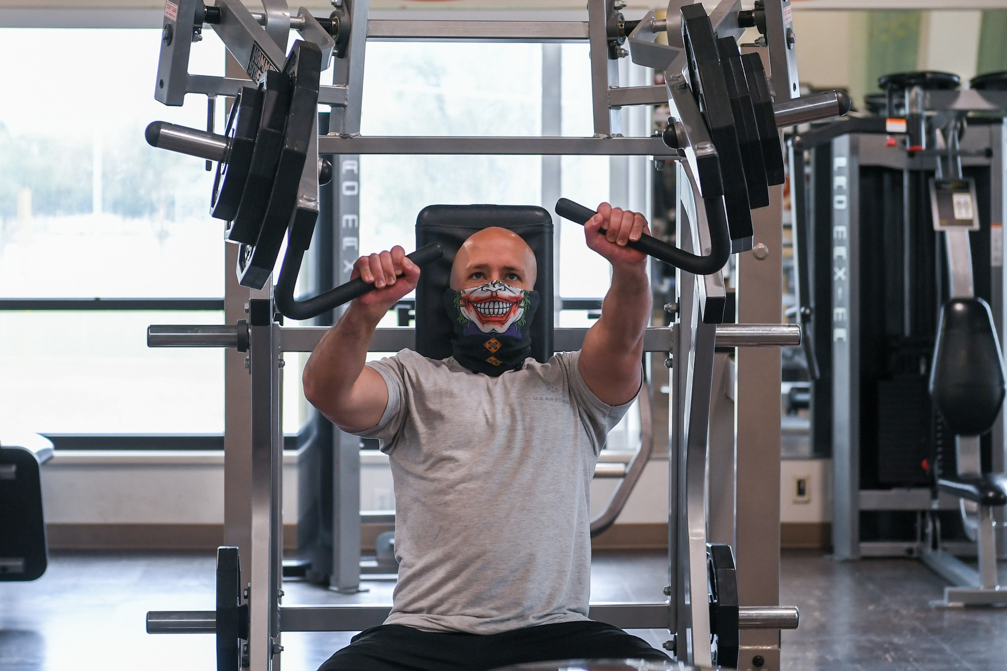 Master Sgt. Allen Daley, 729th Air Control Squadron, uses a weight machine May 20, 2020 at the Warrior Fitness and Wellness Center located at Hill Air Force Base, Utah.