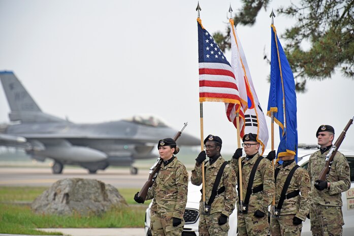 Wolf Pack Defenders paid tribute to the Air Force’s fallen security forces heroes during National Police Week at Kunsan Air Base, Republic of Korea, May 18, 2020. National Police Week pays special recognition to law enforcement officers who have lost their lives in the line of duty for the safety and protection of others. (U.S. Air Force photo by Staff Sgt. Mackenzie Mendez)