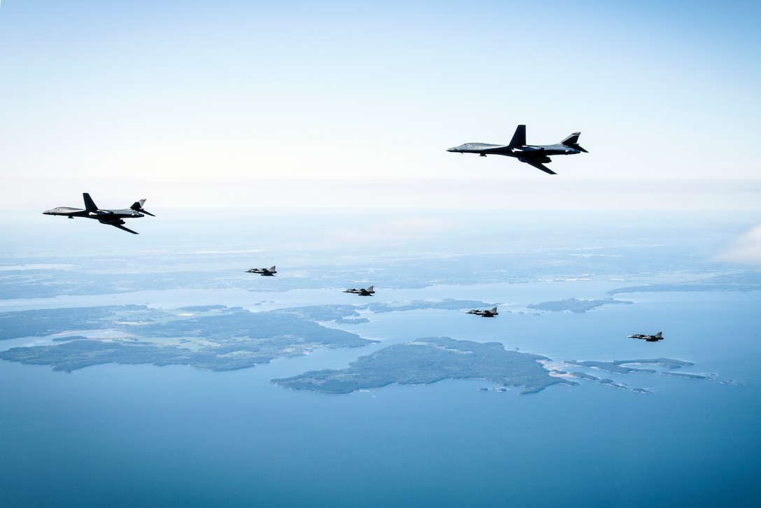 B-1s integrate with Swedish Gripens for first time over Sweden