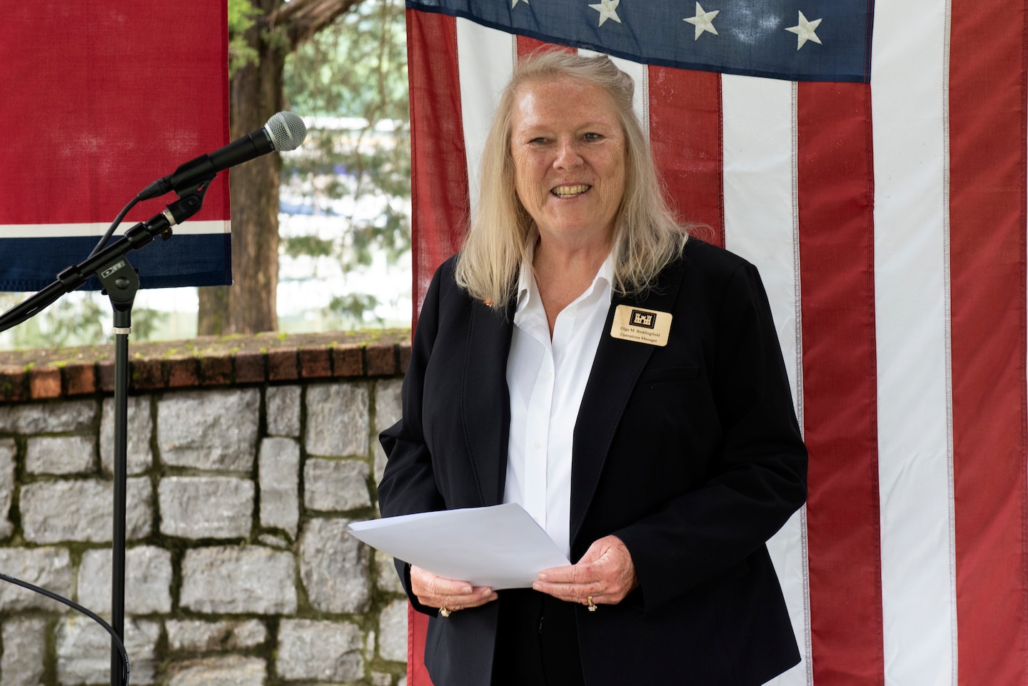 Olga Beddingfield, U.S. Army Corps of Engineers Nashville District’s Mid-Cumberland Area Operations manager, addresses guests about what a great achievement it is to achieve “Clean Marina” status and the benefits to the environment during a dedication May 21, 2020 at Wildwood Resort & Marina in Granville, Tennessee.  The event recognized the marina’s voluntary efforts to reduce water pollution and erosion in the Cumberland River watershed, and for promoting environmentally responsible marina and boating practices. (USACE photo by Lee Roberts)