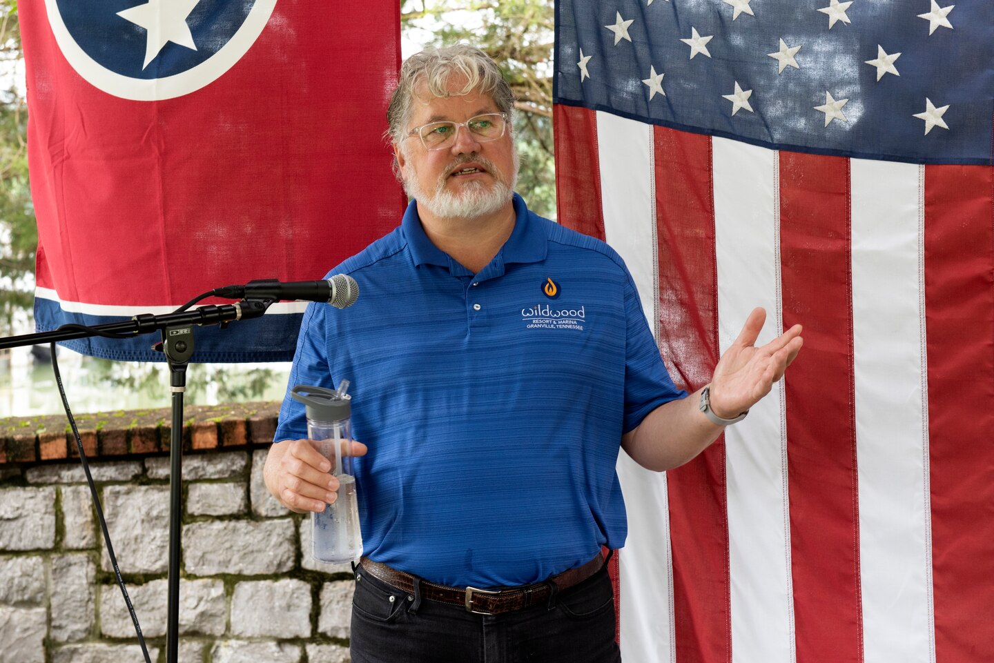 John Deane, co-owner of Wildwood Resort & Marina, talks about the journey and improvements that have taken place as the resort achieve “Clean Marina” status during a dedication May 21, 2020 at the resort located at Cordell Hull Lake in Granville, Tennessee.  The event recognized the marina’s voluntary efforts to reduce water pollution and erosion in the Cumberland River watershed, and for promoting environmentally responsible marina and boating practices. The U.S. Army Corps of Engineers Nashville District required the owners to sign a pledge card committing to the ideals of controlling pollution and erosion.  Then the facility completed a clean marina checklist and developed an action plan to meet their goals. (USACE photo by Lee Roberts)
