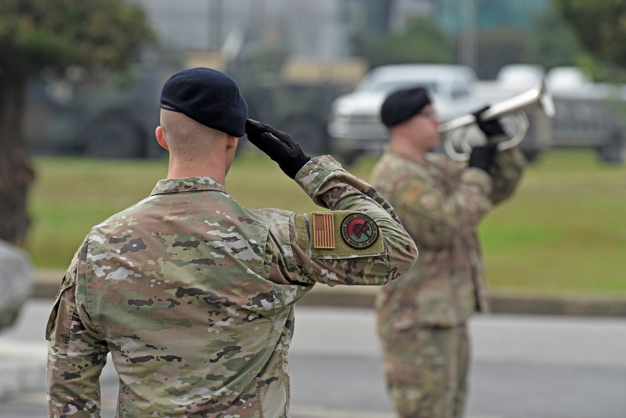 Wolf Pack Defenders paid tribute to the Air Force’s fallen security forces heroes during National Police Week at Kunsan Air Base, Republic of Korea, May 18, 2020. National Police Week pays special recognition to law enforcement officers who have lost their lives in the line of duty for the safety and protection of others. (U.S. Air Force photo by Staff Sgt. Mackenzie Mendez)