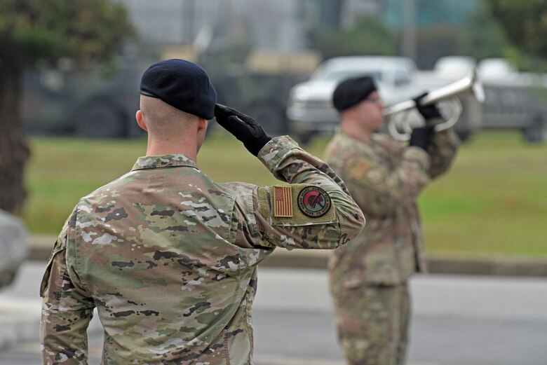 Wolf Pack Defenders paid tribute to the Air Force’s fallen security forces heroes during National Police Week at Kunsan Air Base, Republic of Korea, May 18, 2020. National Police Week pays special recognition to law enforcement officers who have lost their lives in the line of duty for the safety and protection of others. (U.S. Air Force photo by Staff Sgt. Mackenzie Mendez)