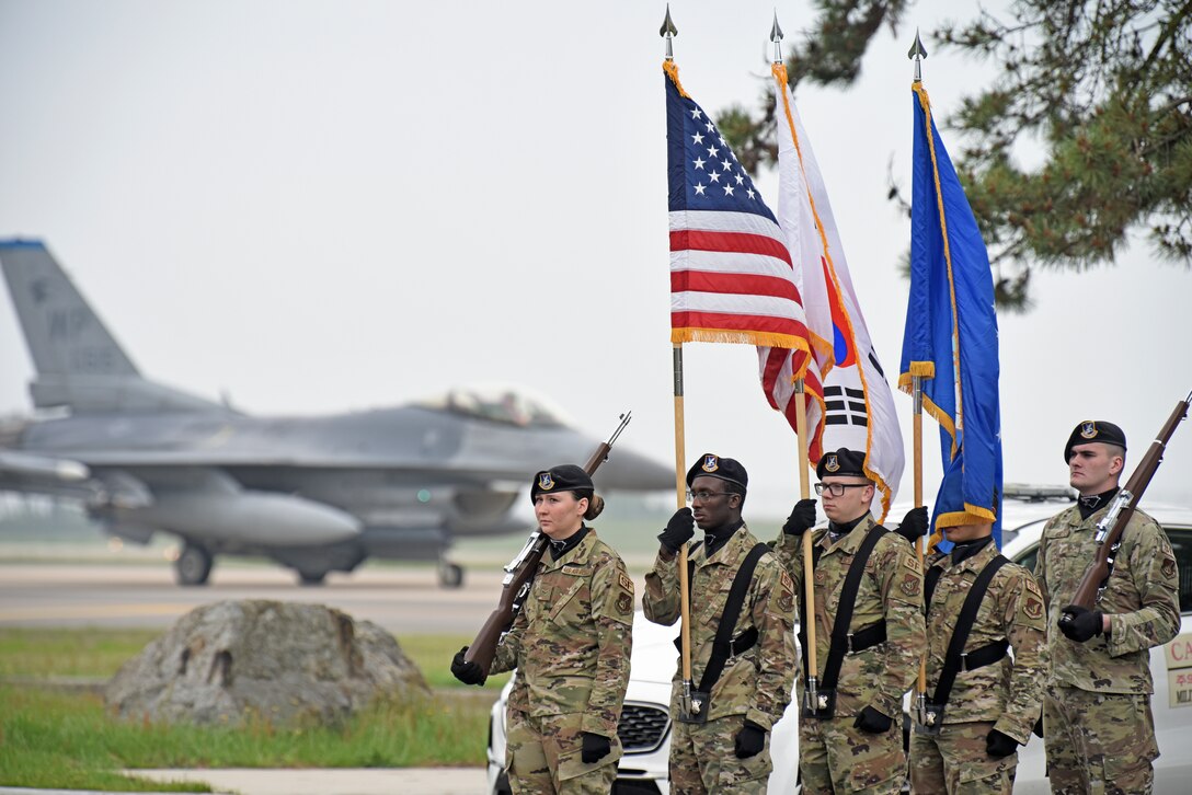 Wolf Pack Defenders paid tribute to the Air Force’s fallen security forces heroes during National Police Week at Kunsan Air Base, Republic of Korea, May 18, 2020. National Police Week pays special recognition to law enforcement officers who have lost their lives in the line of duty for the safety and protection of others. (U.S. Air Force photo by Staff Sgt. Mackenzie Mendez)