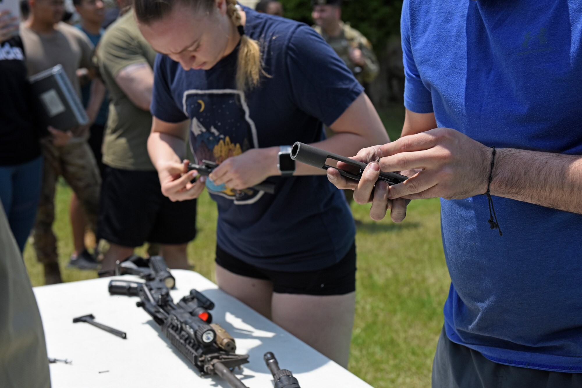 Wolf Pack Defenders compete in the Defender’s Challenge during National Police Week at Kunsan Air Base, Republic of Korea, May 21, 2020. National Police Week pays special recognition to law enforcement officers who have lost their lives in the line of duty for the safety and protection of others. (U.S. Air Force photo by Staff Sgt. Mackenzie Mendez)