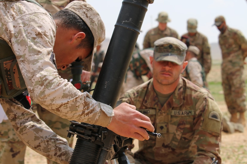 U.S. Army and Jordan Armed Forces Soldiers conduct joint training on mortars as part of the Jordan Operational Engagement Program (JOEP). The U.S. Army is in Jordan to partner closely with the Jordan Armed Forces in meeting common security challenges. Jordan is one of the United States' closest allies in the region.