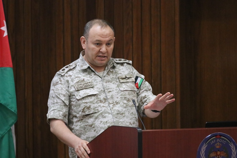 Col. Raad Alamairah of the Jordan Armed Forces delivers remarks at the Instructor Trainer Course (ITC) Class 20.1 graduation for the Jordan Operational Engagement Program (JOEP). The U.S. Army is in Jordan to partner closely with the Jordan Armed Forces in meeting common security challenges. Jordan is one of the United States' closest allies in the region.