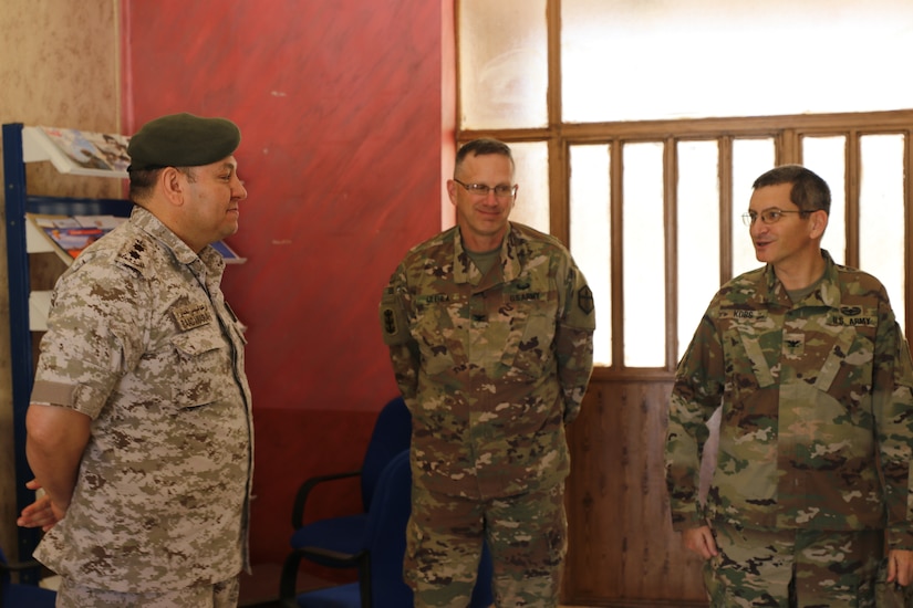 Col. Raad Alamairah of the Jordan Armed Forces (left), Col. Derek Ulehla (center), Commander of Area Support Group-Jordan, and Col. David Kobs (right), the Senior Defense Official and Defense Attaché at the U.S. Embassy in Amman, at the Instructor Trainer Course (ITC) Class 20.1 graduation for the Jordan Operational Engagement Program (JOEP). The U.S. Army is in Jordan to partner closely with the Jordan Armed Forces in meeting common security challenges. Jordan is one of the United States' closest allies in the region.