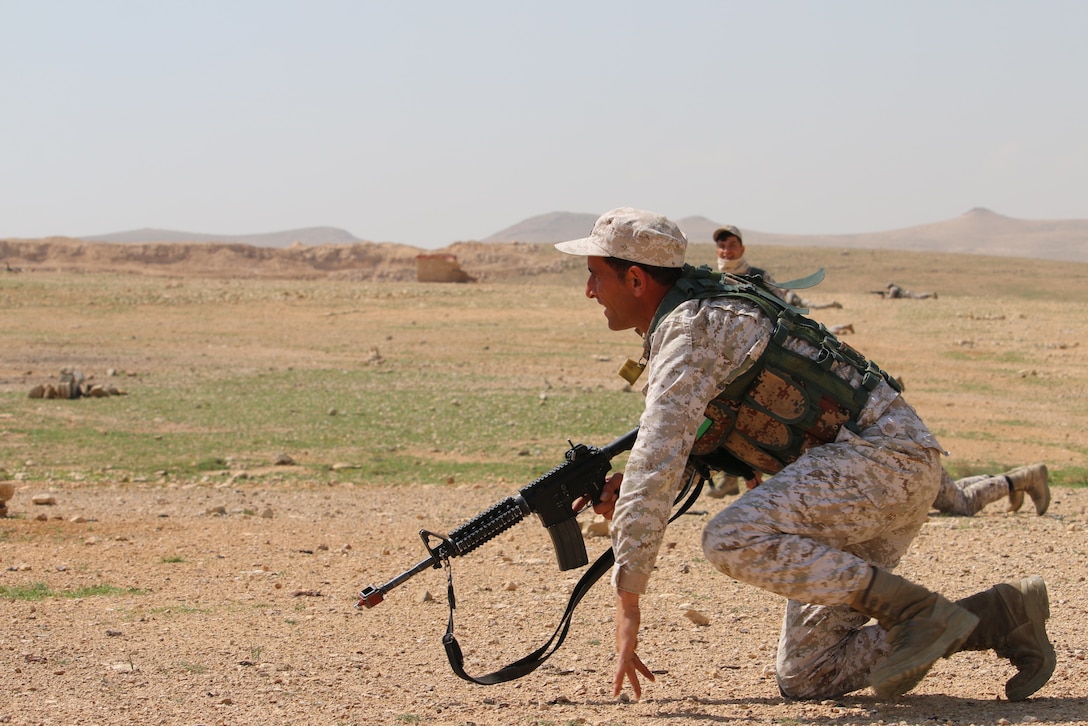 A Jordan Armed Forces Soldier conducts movement and maneuver drills during a recent Jordan Operational Engagement Program (JOEP) training cycle with the U.S. Army. The U.S. Army is in Jordan to partner closely with the Jordan Armed Forces in meeting common security challenges. Jordan is one of the United States' closest allies in the region.
