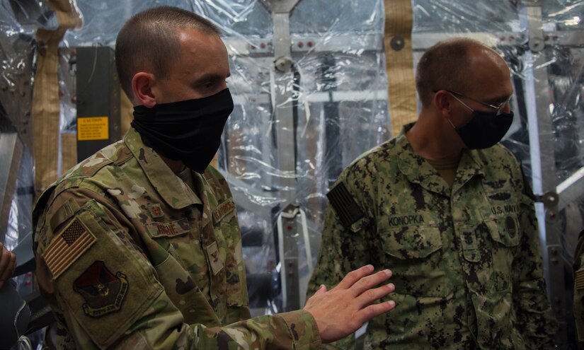 Col. Marc Greene, 628th Air Base Wing and joint base commander, tours the Transport Isolation System on Joint Base Charleston, S.C., May 21, 2020. Greene assumed command earlier this month, and he  toured the 628th ABW and multiple facilities to learn more about the Joint Base Charleston mission.