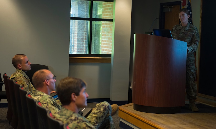 Col. Marc Greene, 628th Air Base Wing and joint base commander, gets briefed on the high altitude airdrop mission on Joint Base Charleston, S.C., May 21, 2020. Greene assumed command earlier this month, and he toured the 628th ABW and multiple facilities to learn more about the Joint Base Charleston mission.