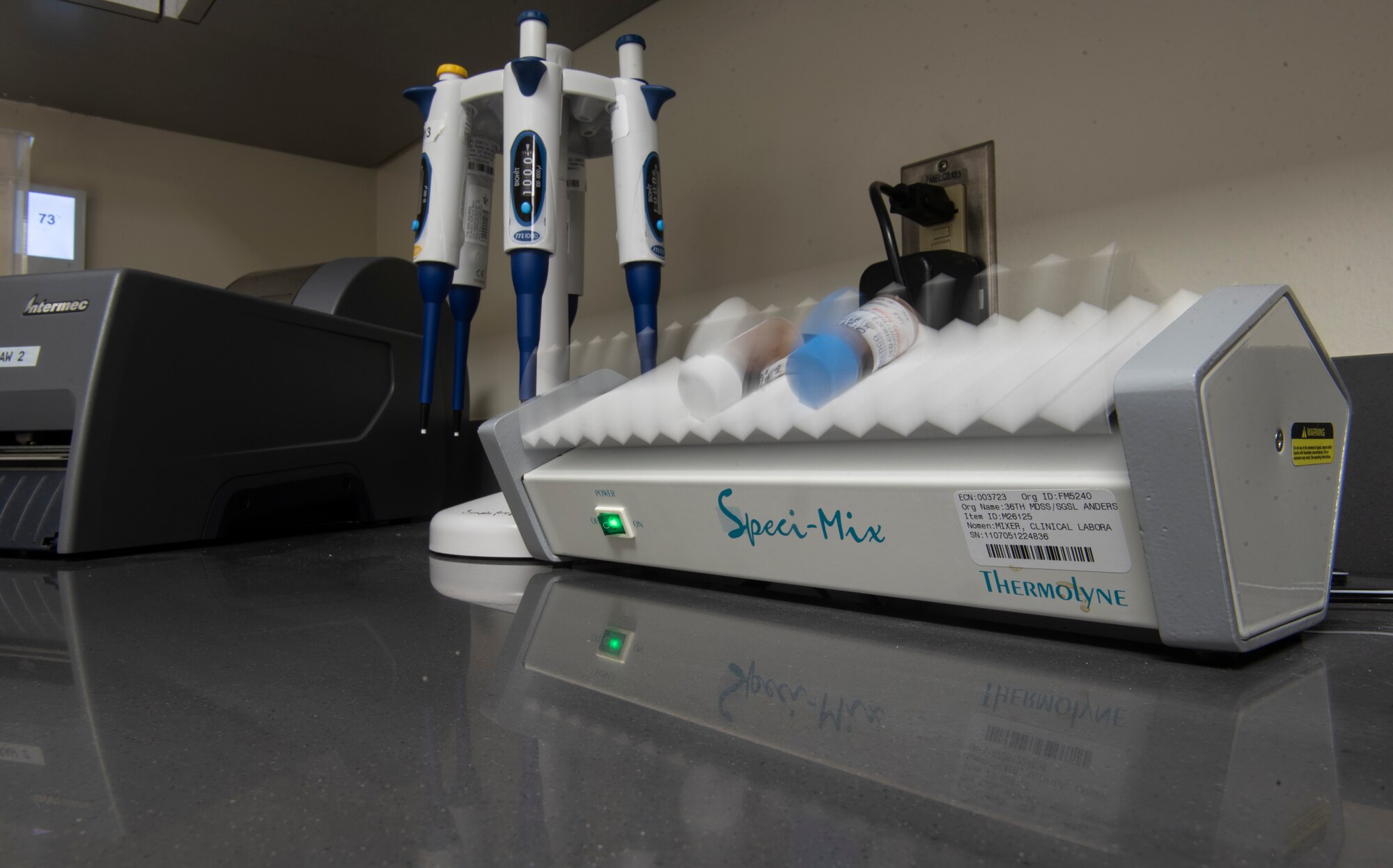 A Thermolyne Speci-Mix rocks blood samples at Andersen Air Force Base, Guam, May 16, 2020.