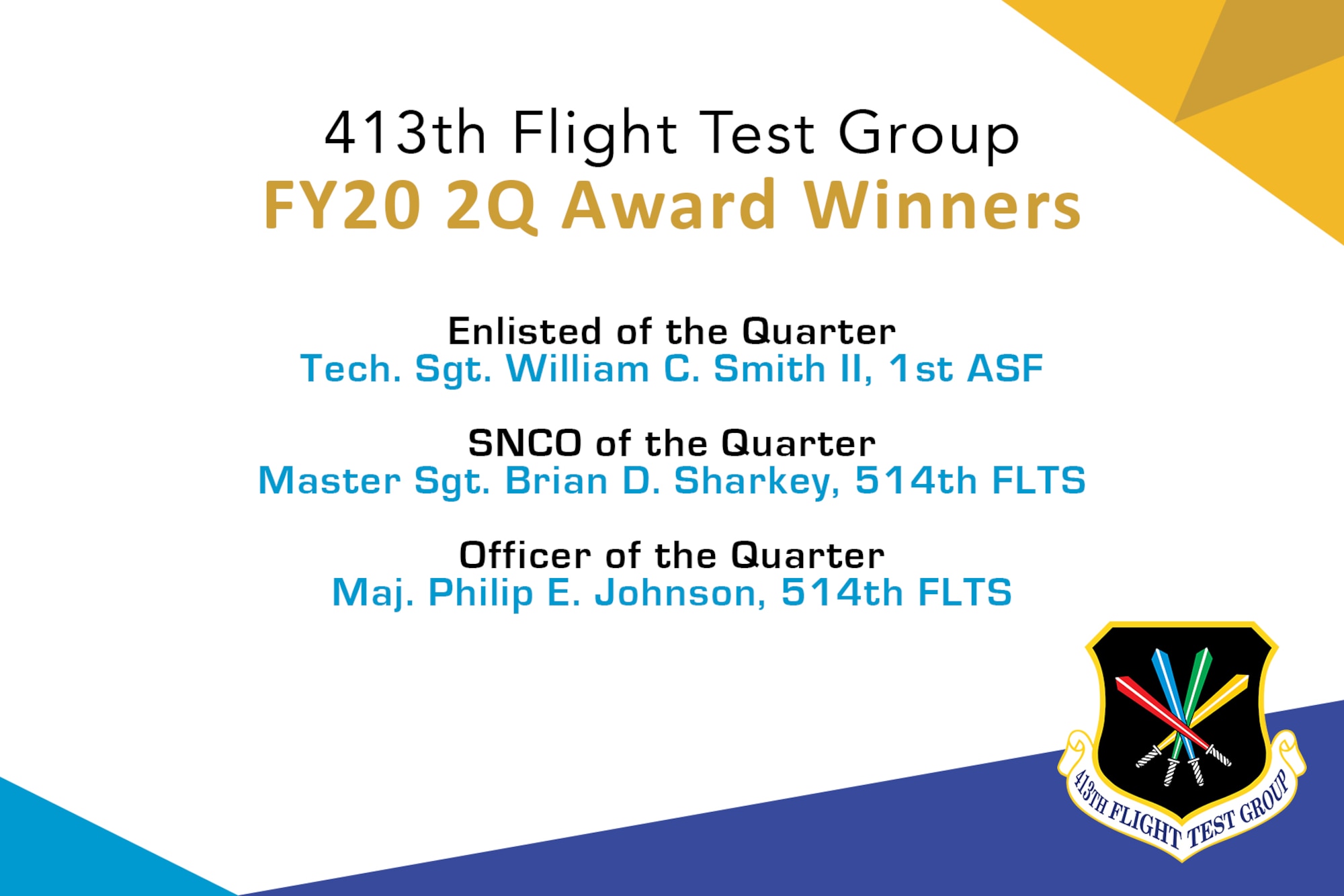 Congratulations to our 2nd quarter award winners for fiscal year 2020! (U.S. Air Force graphic by Jamal D. Sutter)