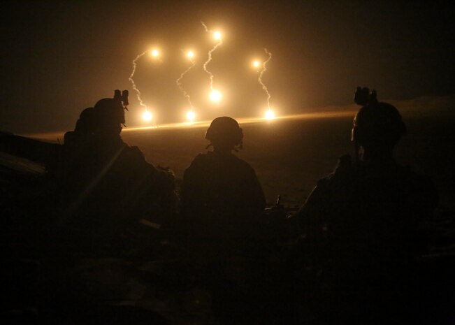 U.S. Marines observe 81 mm mortar illumination during a Fire Support Coordination Exercise, May 14.