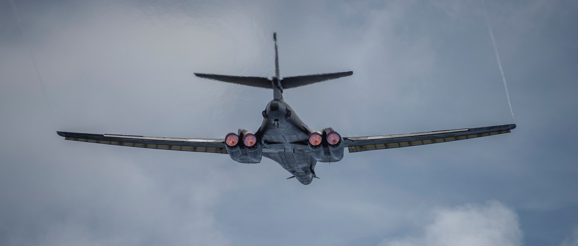 A 9th Expeditionary Bomb Squadron B-1B Lancer takes off from Andersen Air Force Base, Guam, May 27, 2020. In continued demonstration of the U.S. Air Force’s dynamic force employment model, two U.S. Air Force B-1Bs flew from Guam and conducted training in the Sea of Japan with the Koku Jieitai, or Japanese Air Self-Defense Force, as part of a Bomber Task Force mission. BTF supports Pacific Air Forces’ strategic deterrence mission and its commitment to the security and stability of the Indo-Pacific region. (U.S. Air Force photo by Senior Airman River Bruce)