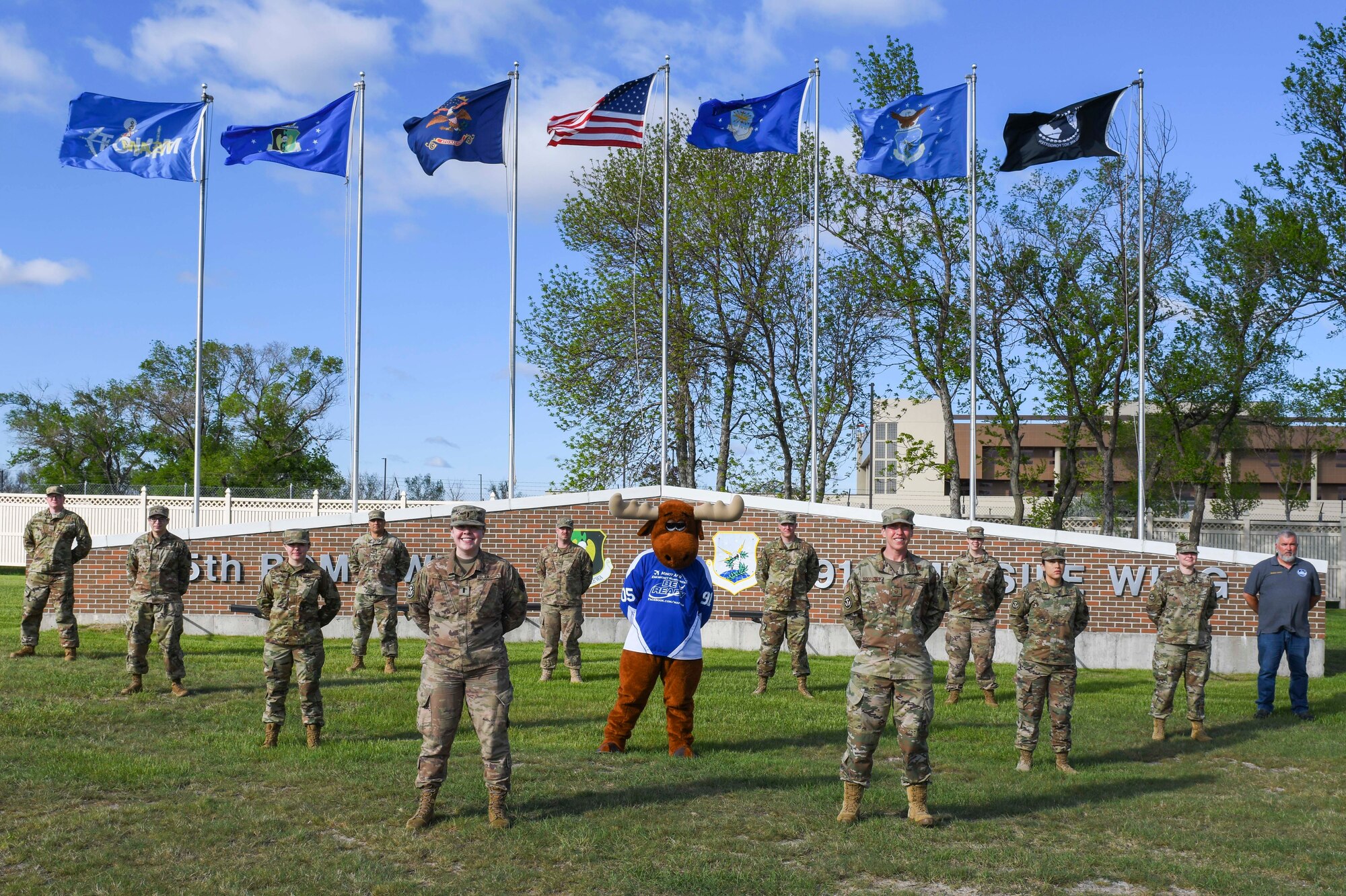 The 5th Civil Engineer Squadron Readiness and Emergency Flight poses for a photo at Minot Air Force Base, North Dakota on May 28, 2020. The Readiness and Emergency Flight recently won the 2019 Air Force Col. Frederick J. Reimer award, not pictured are TSgt Christine Cherry and Ms. Sebina Oren. (U.S. Air Force photo by Airman 1st Class Josh W. Strickland)