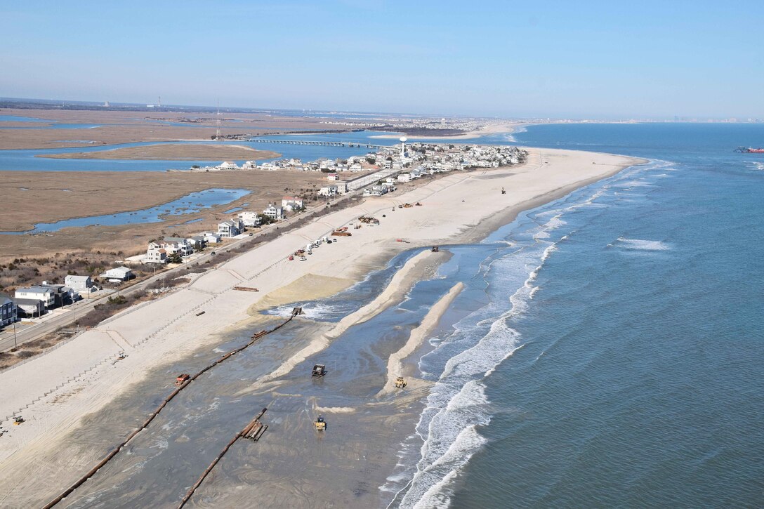 The initial construction of the Great Egg Harbor Inlet to Townsends Inlet project was completed in the spring of 2016.  Work includes constructing a dune and berm system in  southern Ocean City, Strathmere in Upper Township, and Sea Isle City.