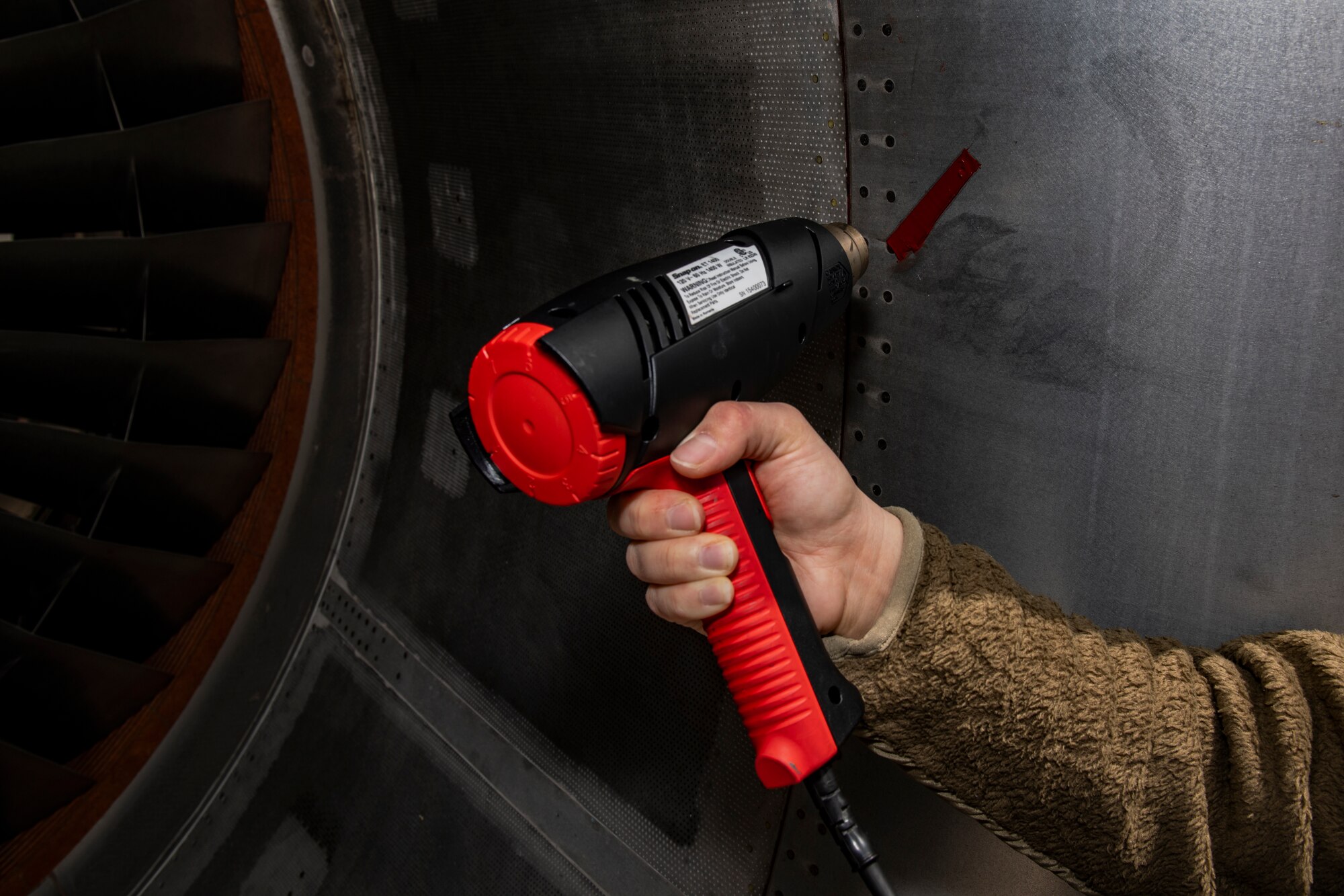 Master Sgt. Ashley Wiley, 911th Maintenance Squadron aircraft structural maintenance specialist, repairs the engine inlet duct lip skin on C-17 Globemaster III engine at the Pittsburgh International Airport Air Reserve Station, Pennsylvania, May 2, 2020.