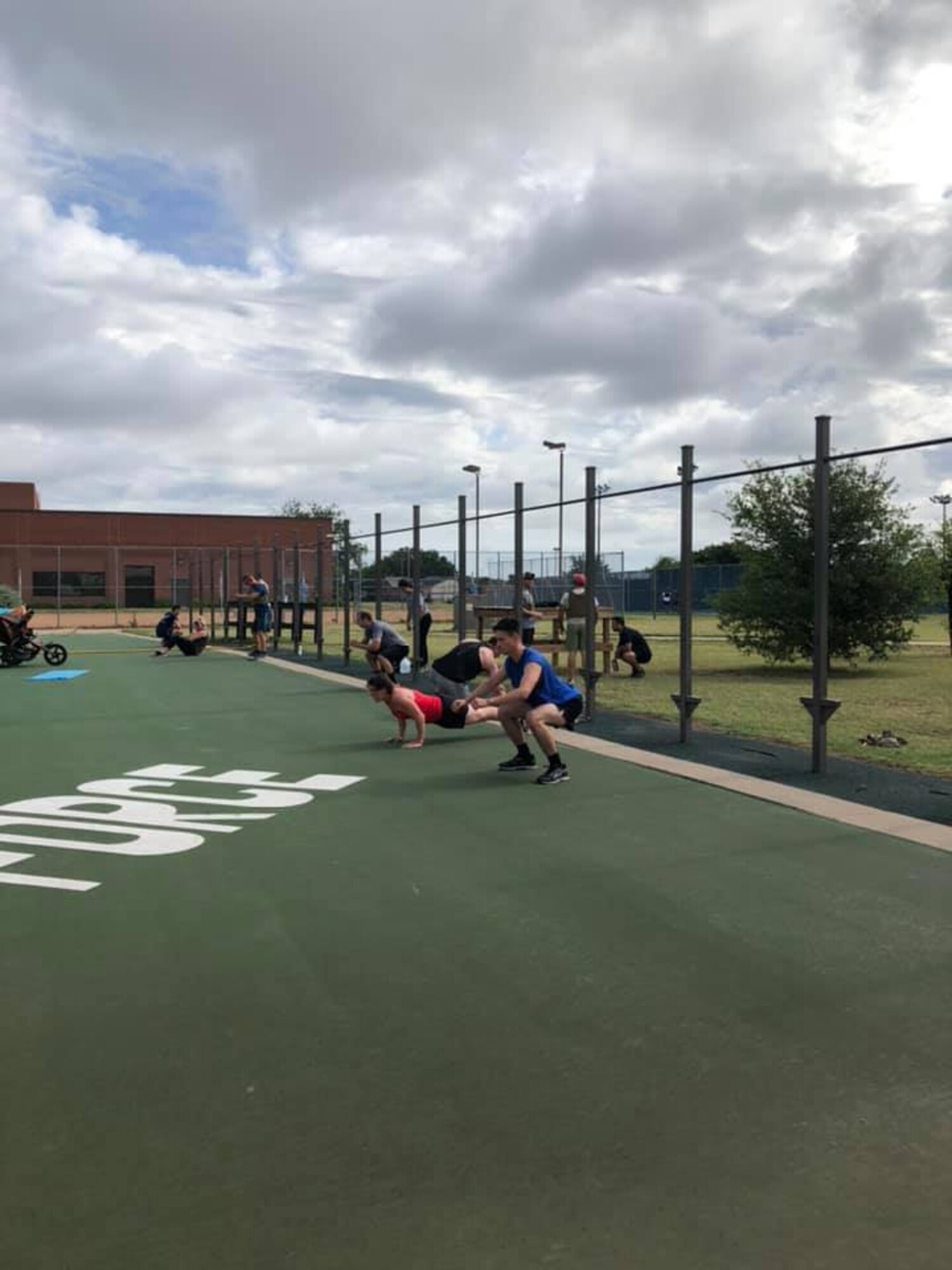 Members of Goodfellow participate in The Murph Challenge at the Mathis Fitness Center on Goodfellow Air Force Base, Texas, May 25, 2020. The challenge consists of a one-mile run followed by 100 pull-ups, 200 push-ups, 300 air squats, and finished with a one-mile run, all while wearing a 20-pound vest. (Courtesy photo)