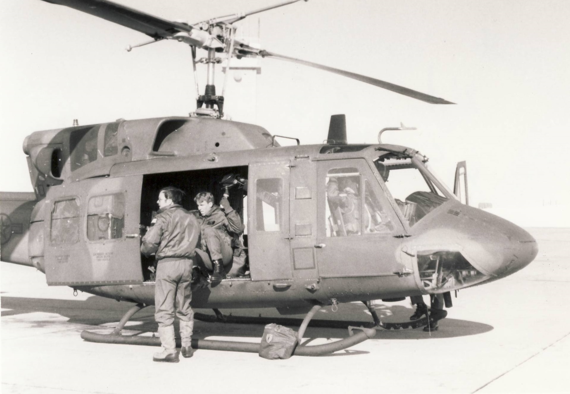 UH-1 helicopters used by the rescue and recovery detachments at Hill AFB in the late 1970s used a hoist system to lift personnel from the ground to the aircraft in areas the helicopter could not land.