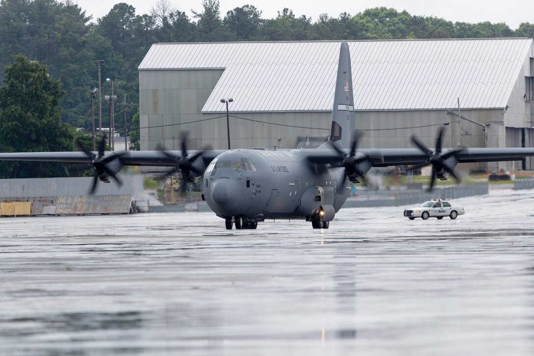 A new C-130J aircraft is delivered to Little Rock Air Force Base