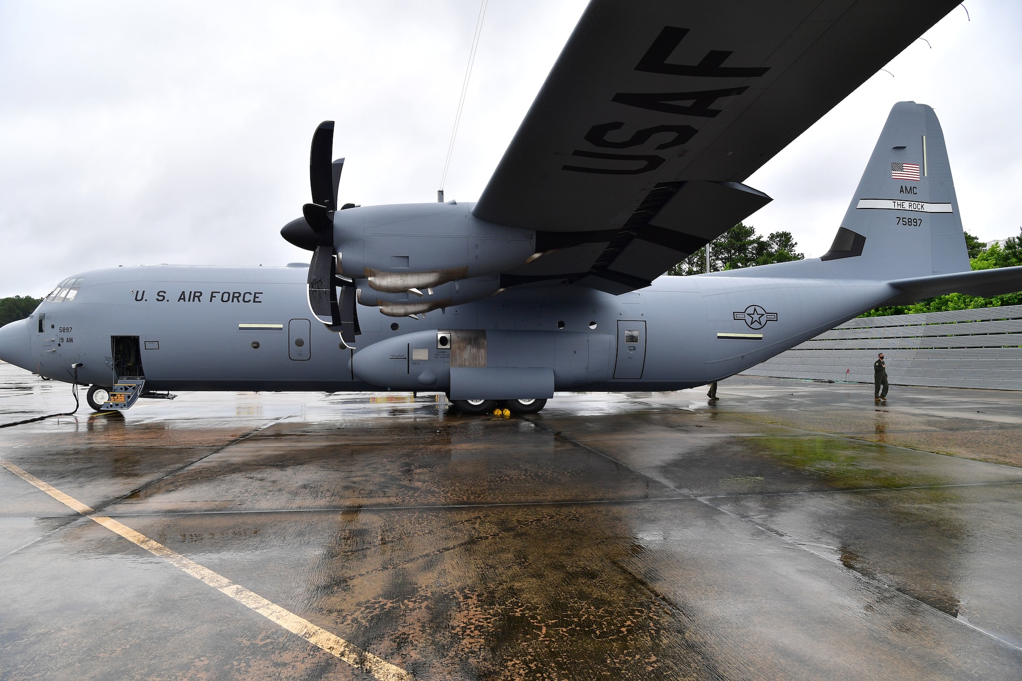 A new C-130J aircraft is delivered to Little Rock Air Force Base