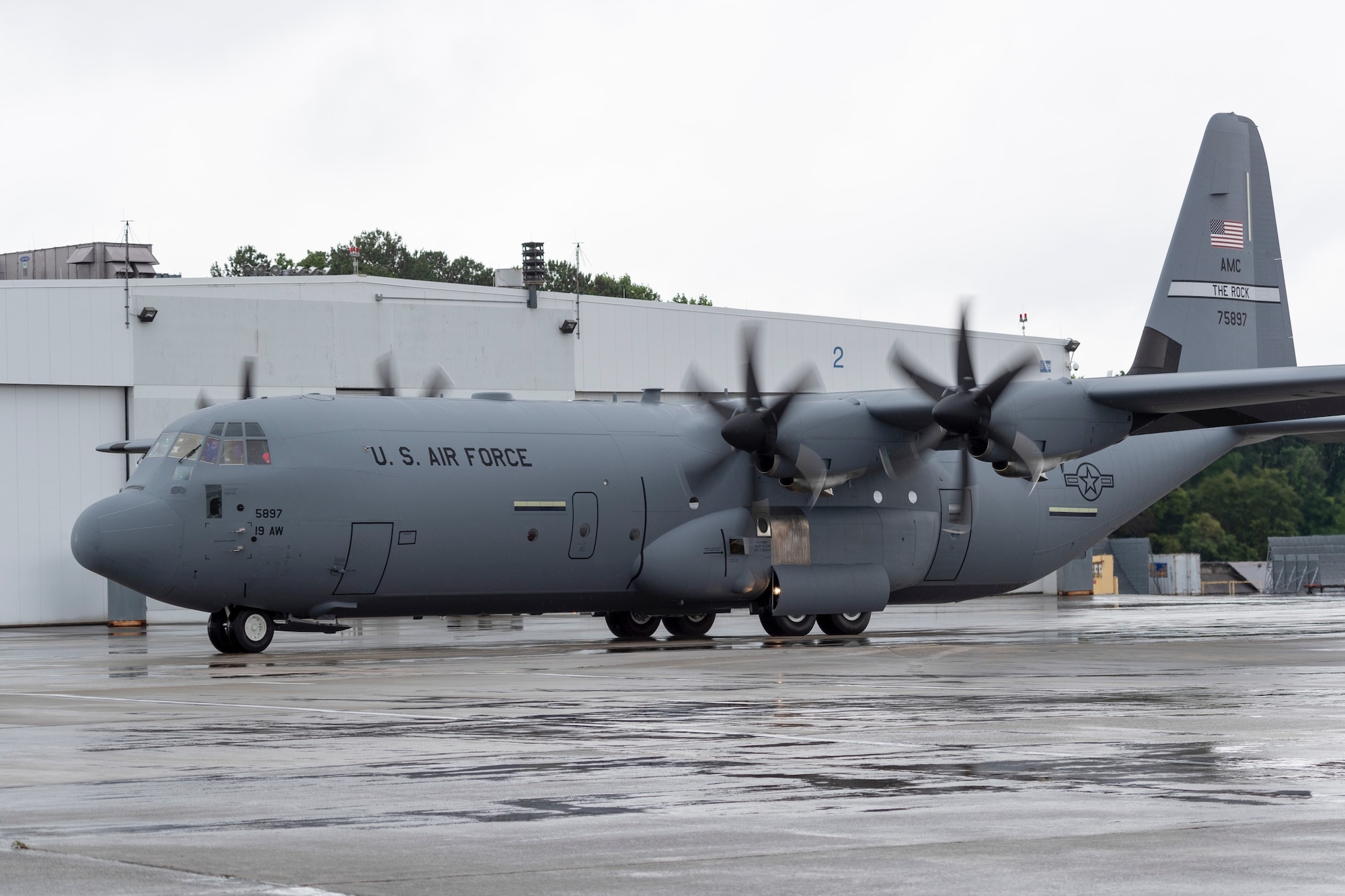 A new C-130J aircraft is delivered to Little Rock Air Force Base