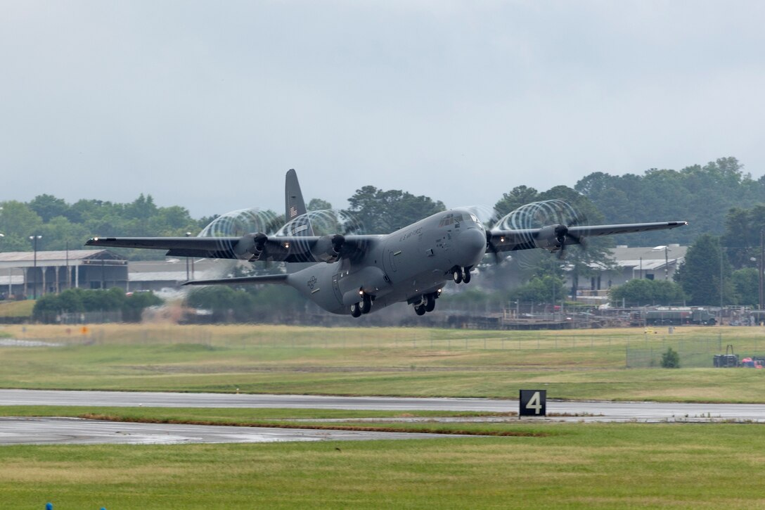 A new C-130J aircraft is delivered to Little Rock Air Force Base