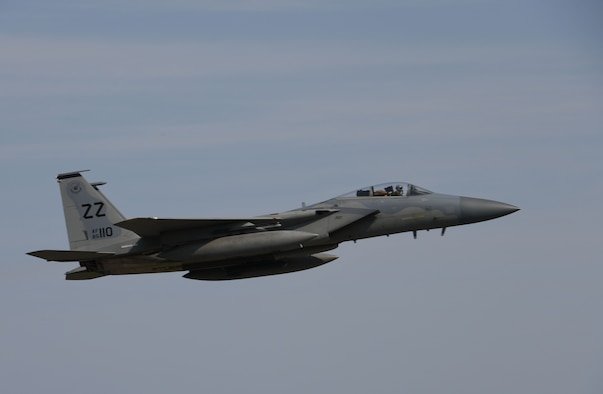 An F-15C Eagle takes off from Kadena Air Base, Japan.