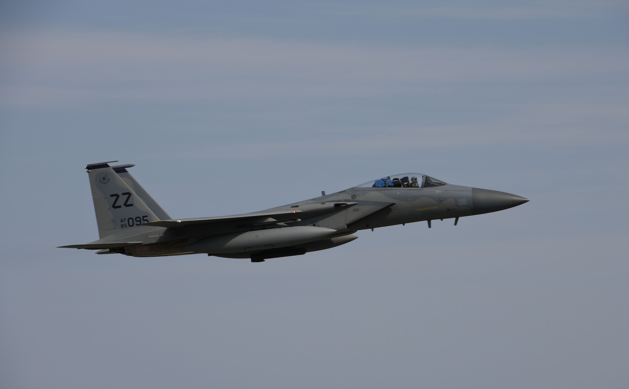 An F-15 C Eagle from Kadena Air Base, Japan, takes off.