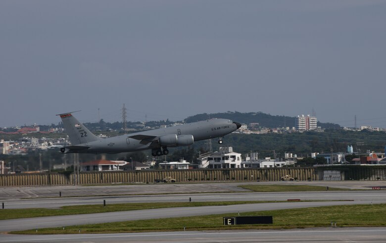 A KC-135 Stratotaker takes off.