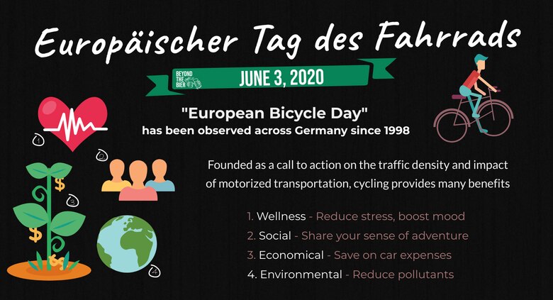 The German observance "Europäischer Tag des Fahrrads," translates to European day of the bicycles, is recognized on the third of June every year to raise awareness of the social, economical, environmental and health benefits cycling promotes. It was founded as a call to action on the negative implication of motorized vehicles and traffic density. (U.S. Air Force photo by Staff Sgt. Nesha Humes Stanton)