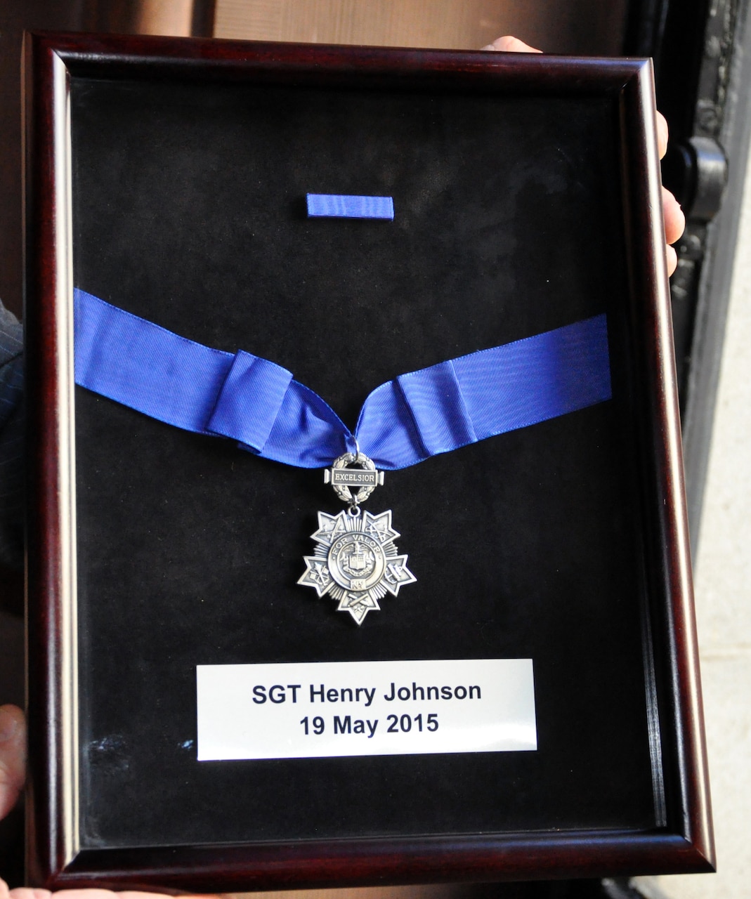 The Medal for Valor is displayed in a shadow box.