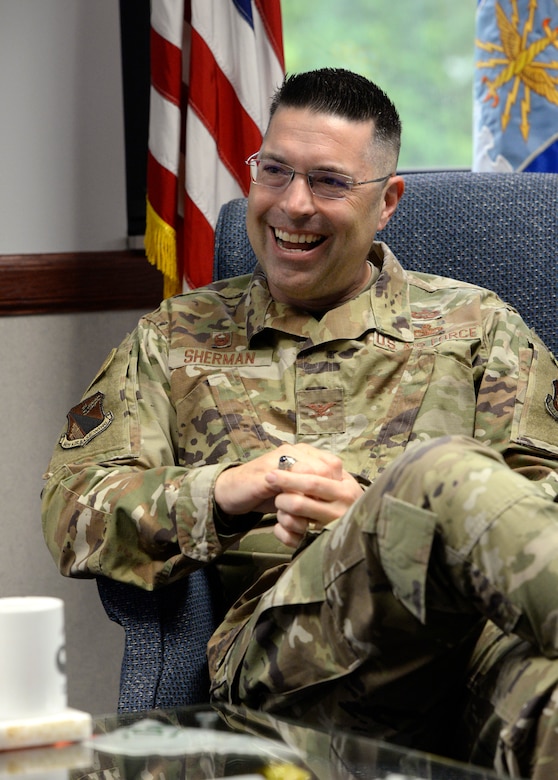 Col. Thomas P. Sherman, 88th Air Base Wing and installation commander, talks about his two years of experience at Wright-Patterson Air Force Base, Ohio during an interview on May 26, 2020. Sherman will relinquish command of the 88th ABW to Col. Patrick G. Miller in a private change of command ceremony June 12 at 10 a.m. at the National Museum of the U.S. Air Force.
