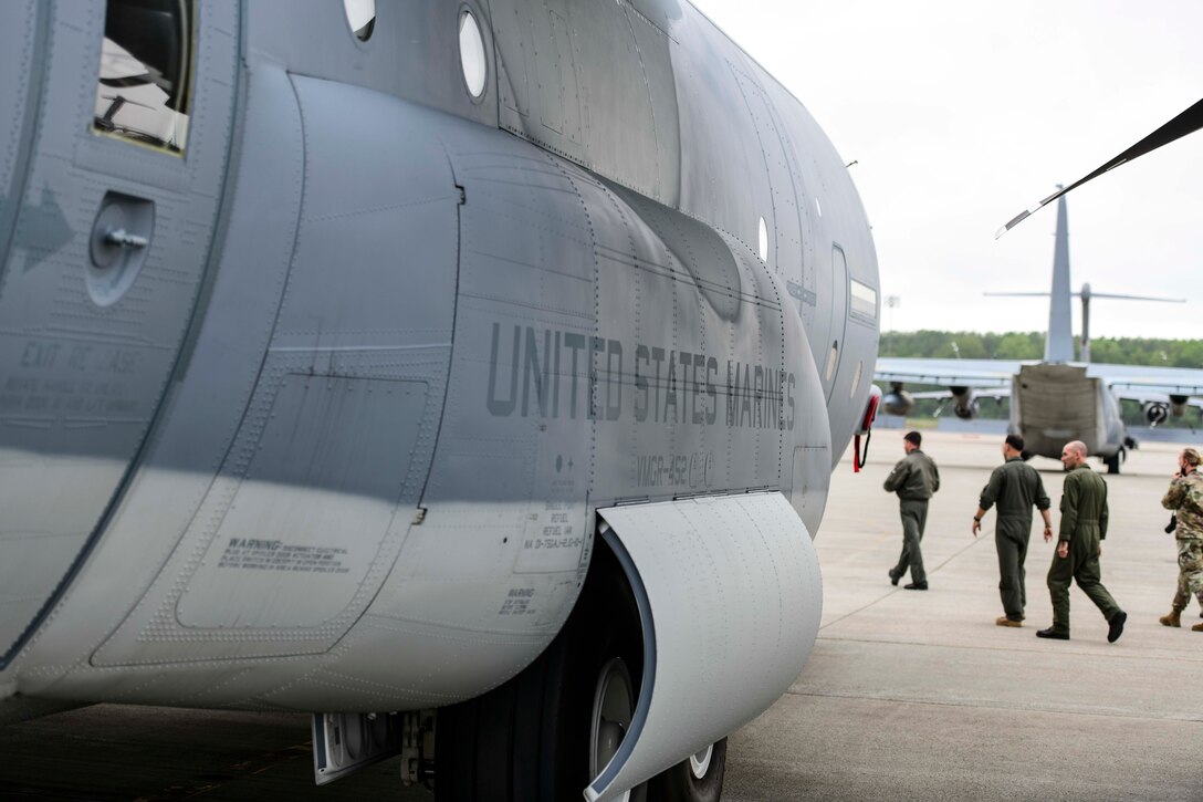 Lockheed Martin delivers the first KC-130J Super Hercules tanker assigned to Marine Aerial Refueler Transport Squadron 452 (VMGR-452), the Marine Forces Reserve squadron, May 28, 2020, at Stewart Air National Guared Base, Newburgh, New York (U.S. Air Force Photo by Senior Airman Jonathan Lane/Released). A U.S. Marine Corps crew ferried the aircraft from Lockheed Martin's facility in Marietta, GA to NY.