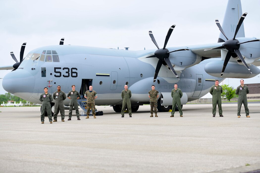 Lockheed Martin delivers the first KC-130J Super Hercules tanker assigned to Marine Aerial Refueler Transport Squadron 452 (VMGR-452), the Marine Forces Reserve squadron, May 28, 2020, at Stewart Air National Guared Base, Newburgh, New York (U.S. Air Force Photo by Senior Airman Jonathan Lane/Released). A U.S. Marine Corps crew ferried the aircraft from Lockheed Martin's facility in Marietta, GA to NY.