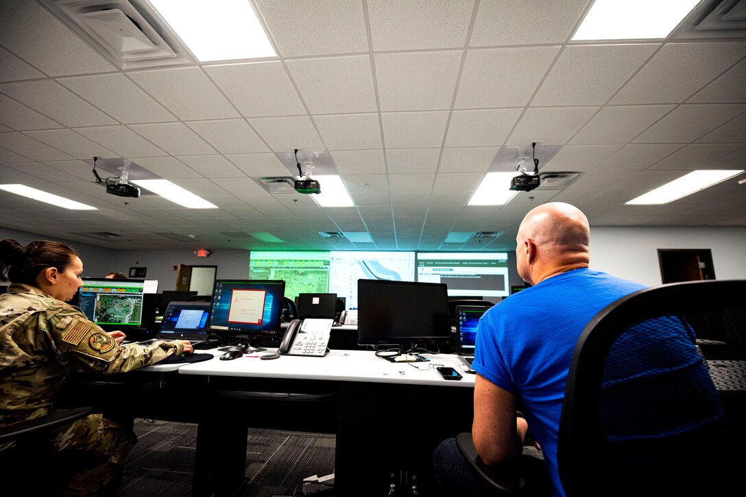 Photo of 23d Civil Engineer Squadron personnel practicing emergency management procedures.